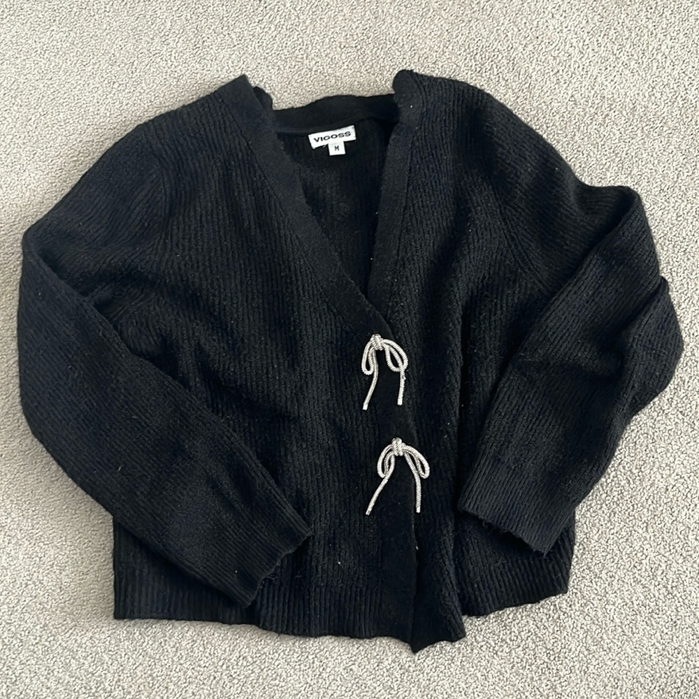 Black Sweater with Rhinestone Bows